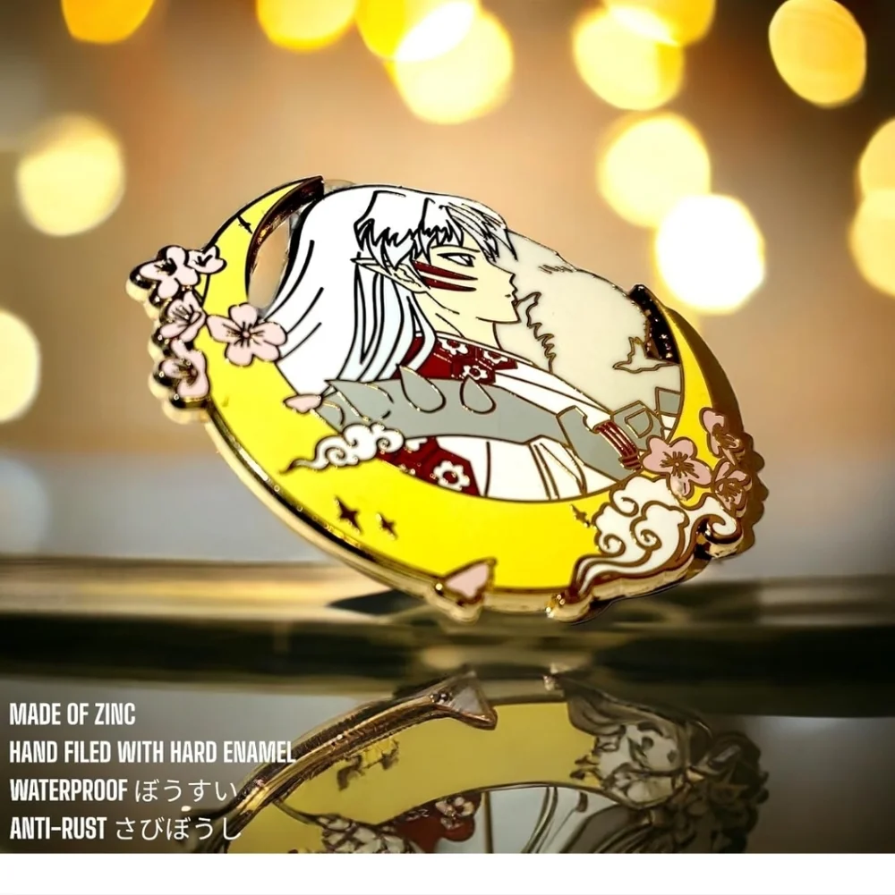Yellow Moon Sakura Enamel Pin Brooch - Women Jewelry Inuyasha Seshomaru